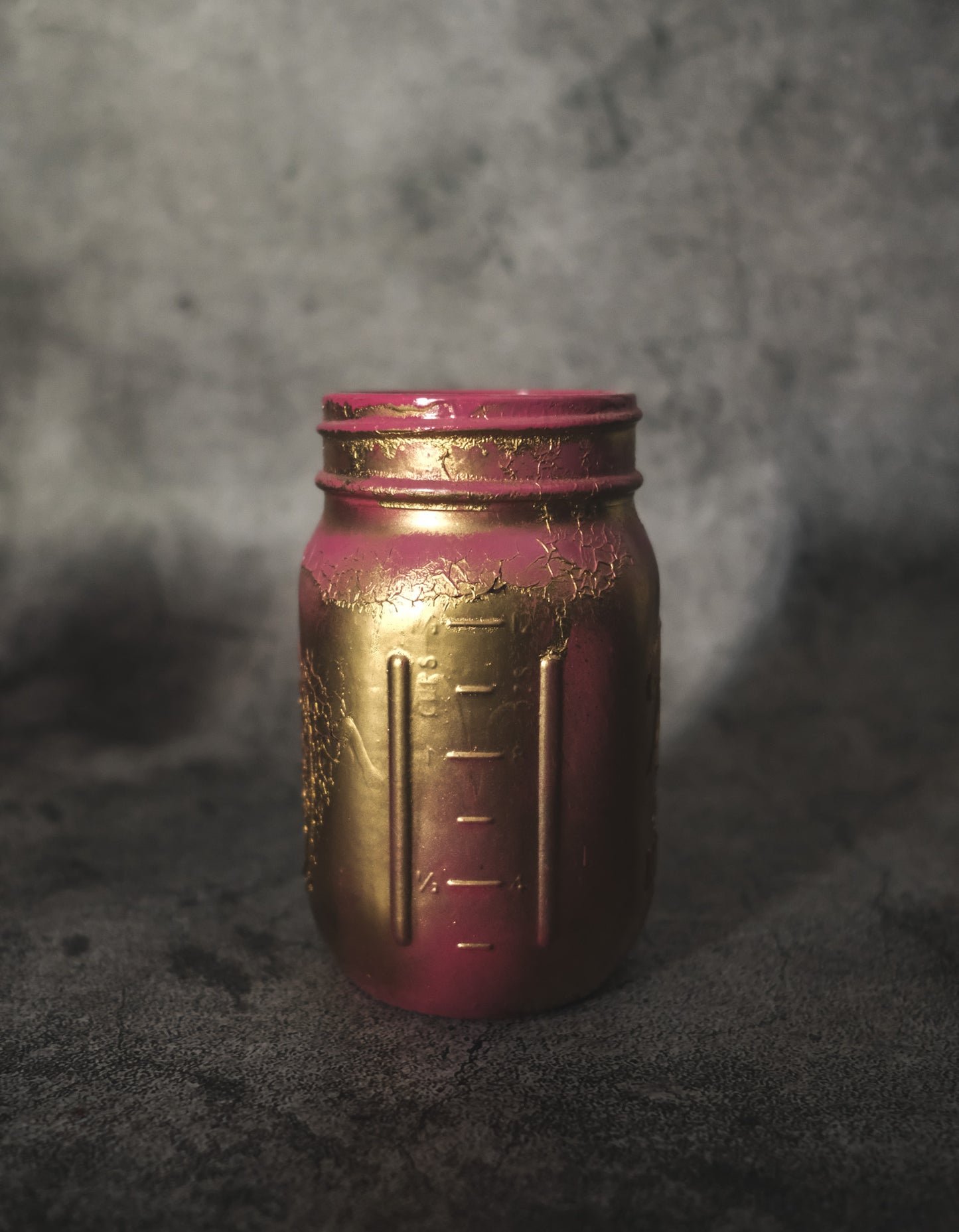 Hand Dipped Distressed Mason Jar Centerpiece Pink and Gold