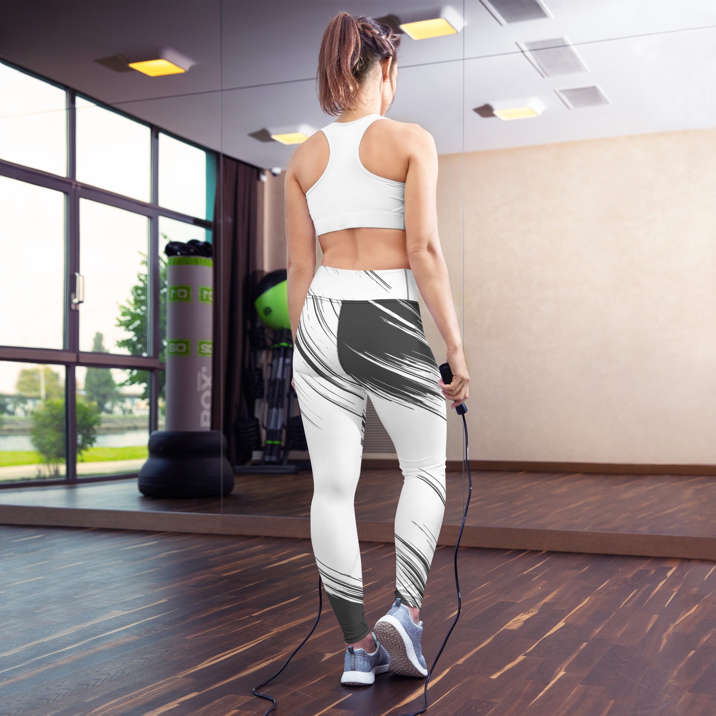 Black and White Striped Yoga Leggings