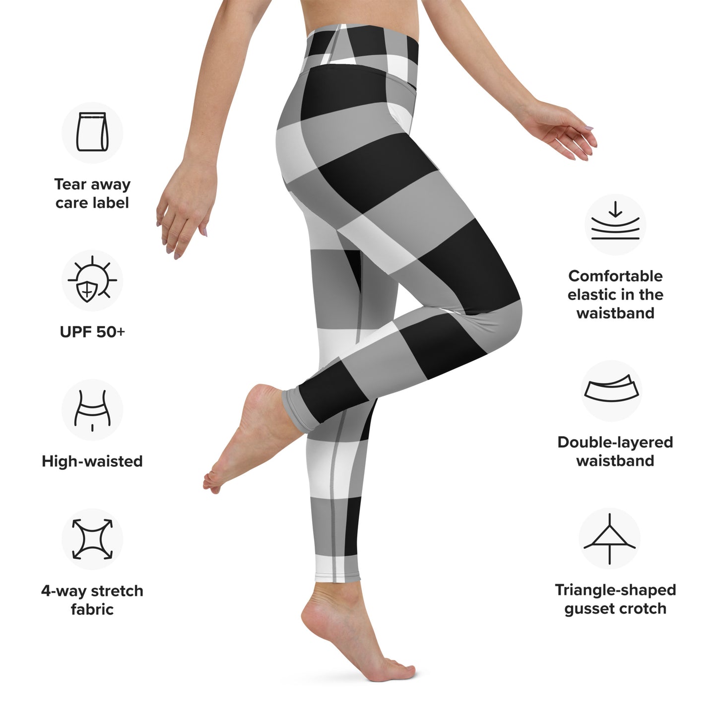 Black and White Buffalo Check Yoga Leggings