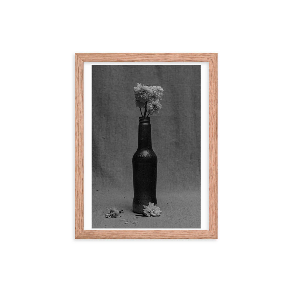 Floral Bottle Black and White Fine Art Framed Poster Print
