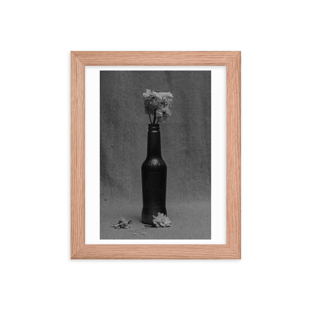 Floral Bottle Black and White Fine Art Framed Poster Print