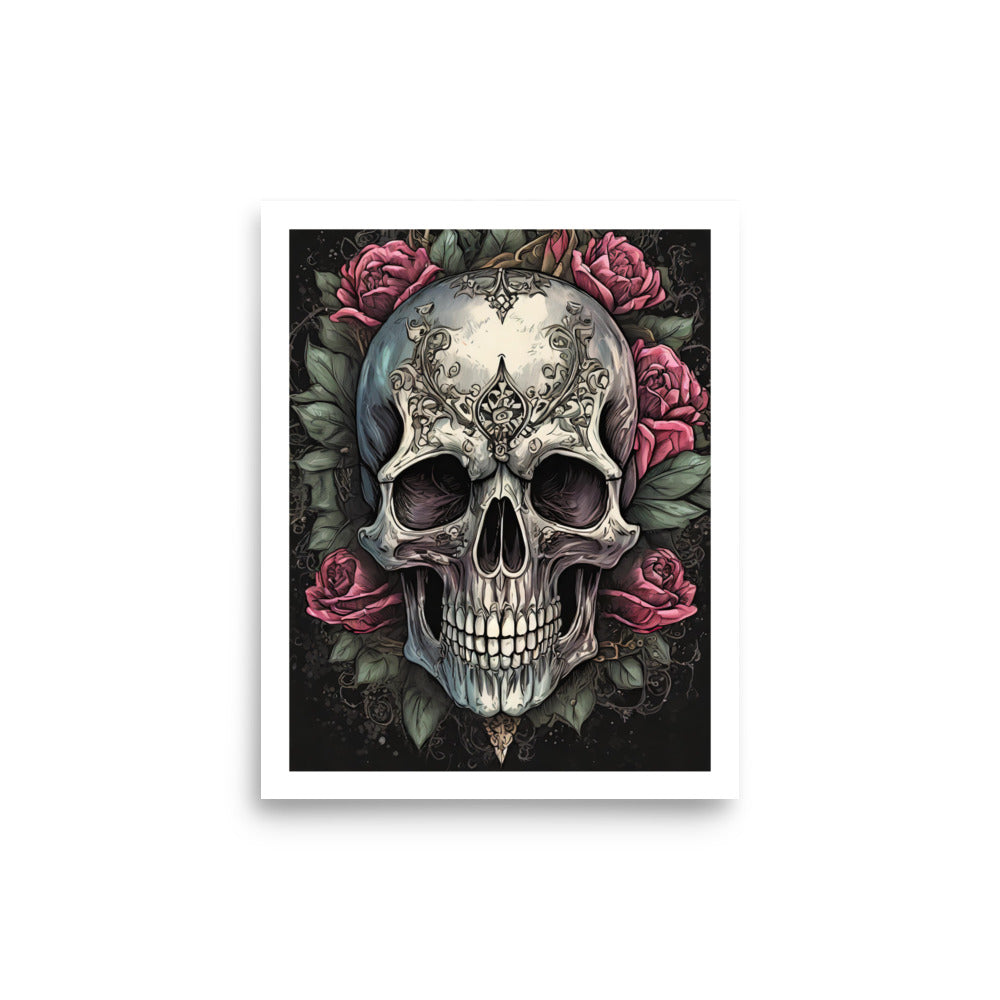 Skull and Roses Poster Print
