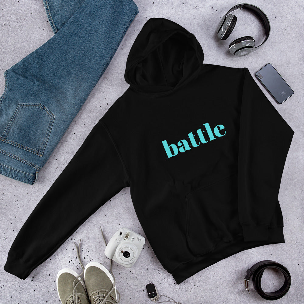 Battle Ice Blue on Black Unisex Hoodie