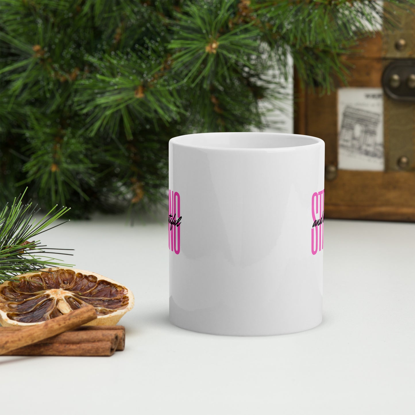 Strong and Beautiful White glossy mug