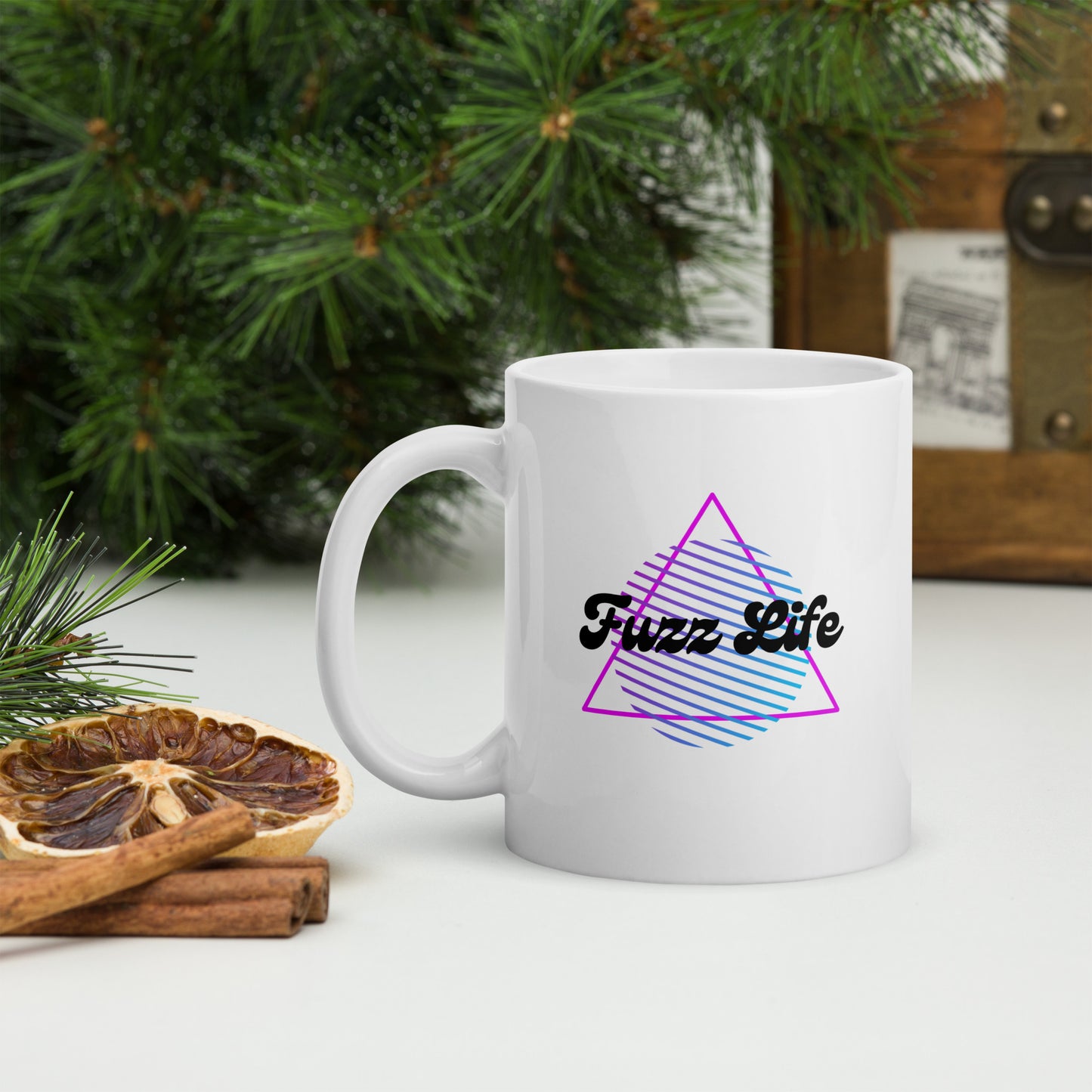 Fuzz Life White glossy mug