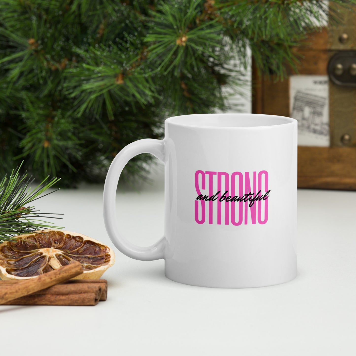 Strong and Beautiful White glossy mug