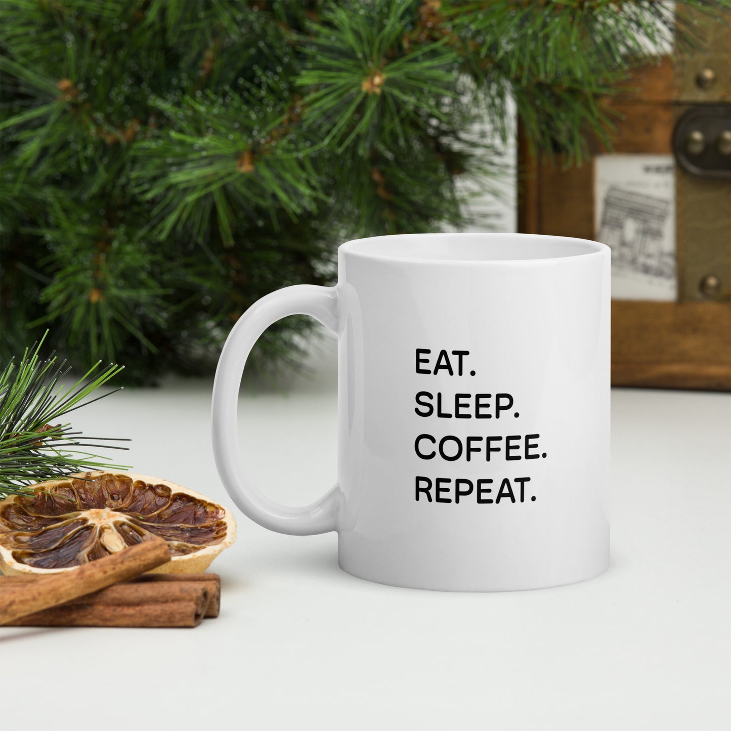 Eat Sleep Coffee Repeat White glossy mug
