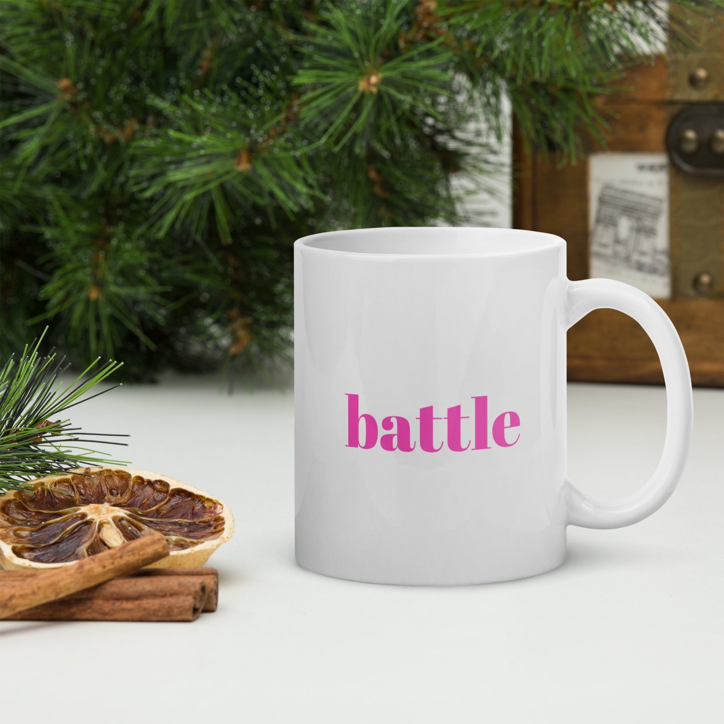 Battle White glossy mug