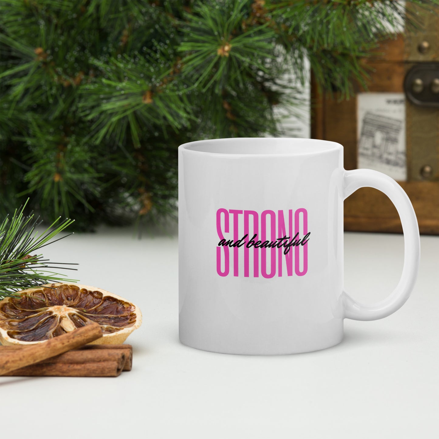 Strong and Beautiful White glossy mug