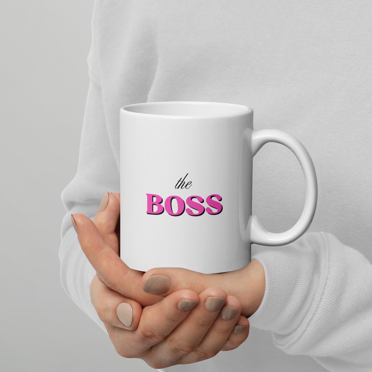 The Boss in Pink White glossy mug