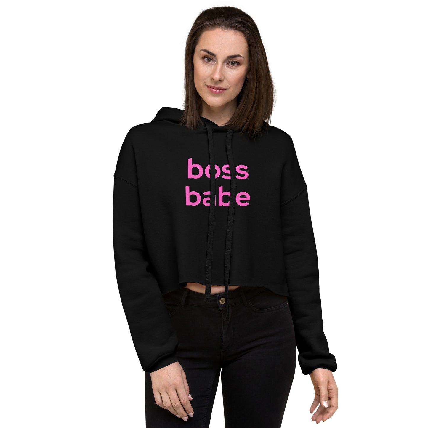 Boss Babe Pink over Black Crop Hoodie