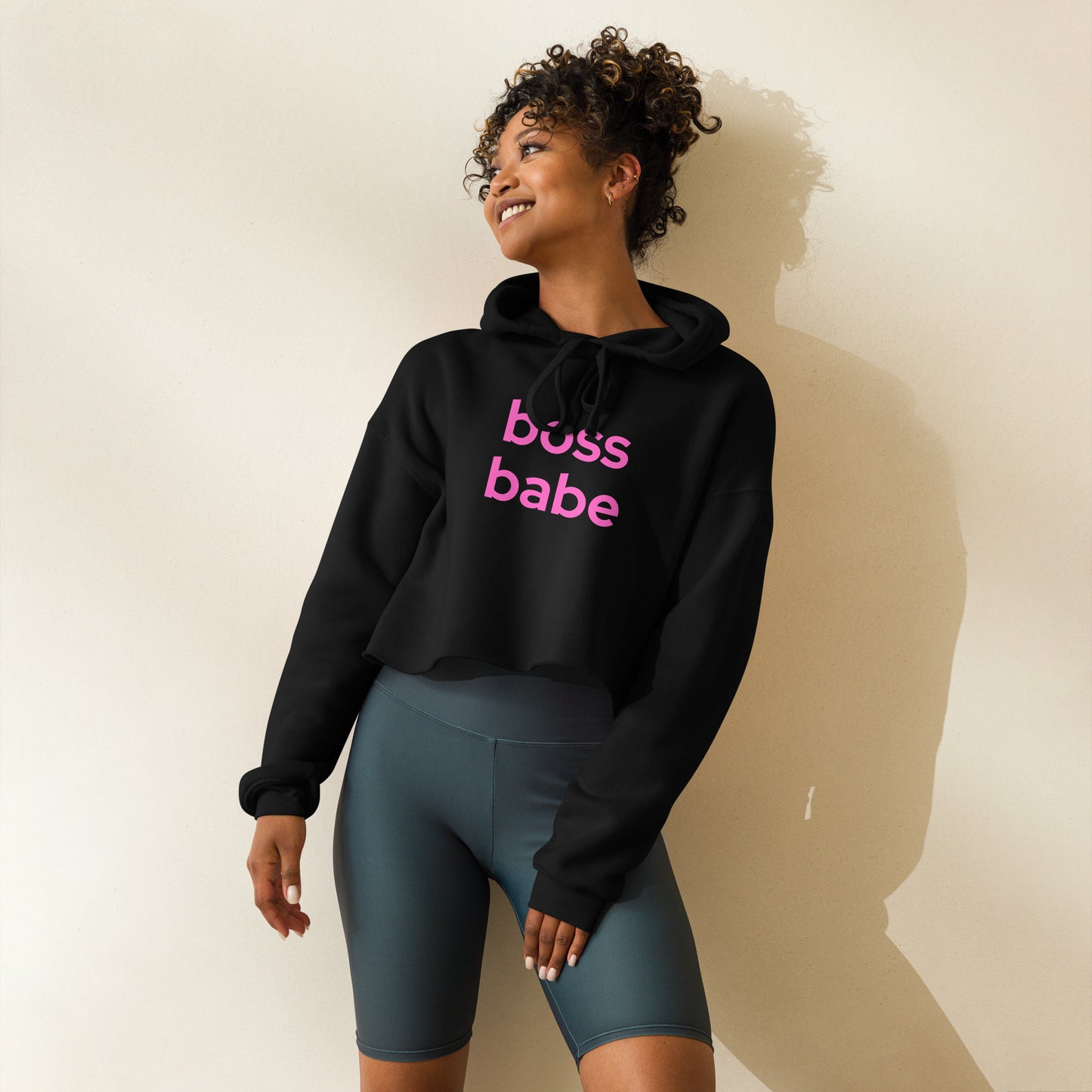 Boss Babe Pink over Black Crop Hoodie