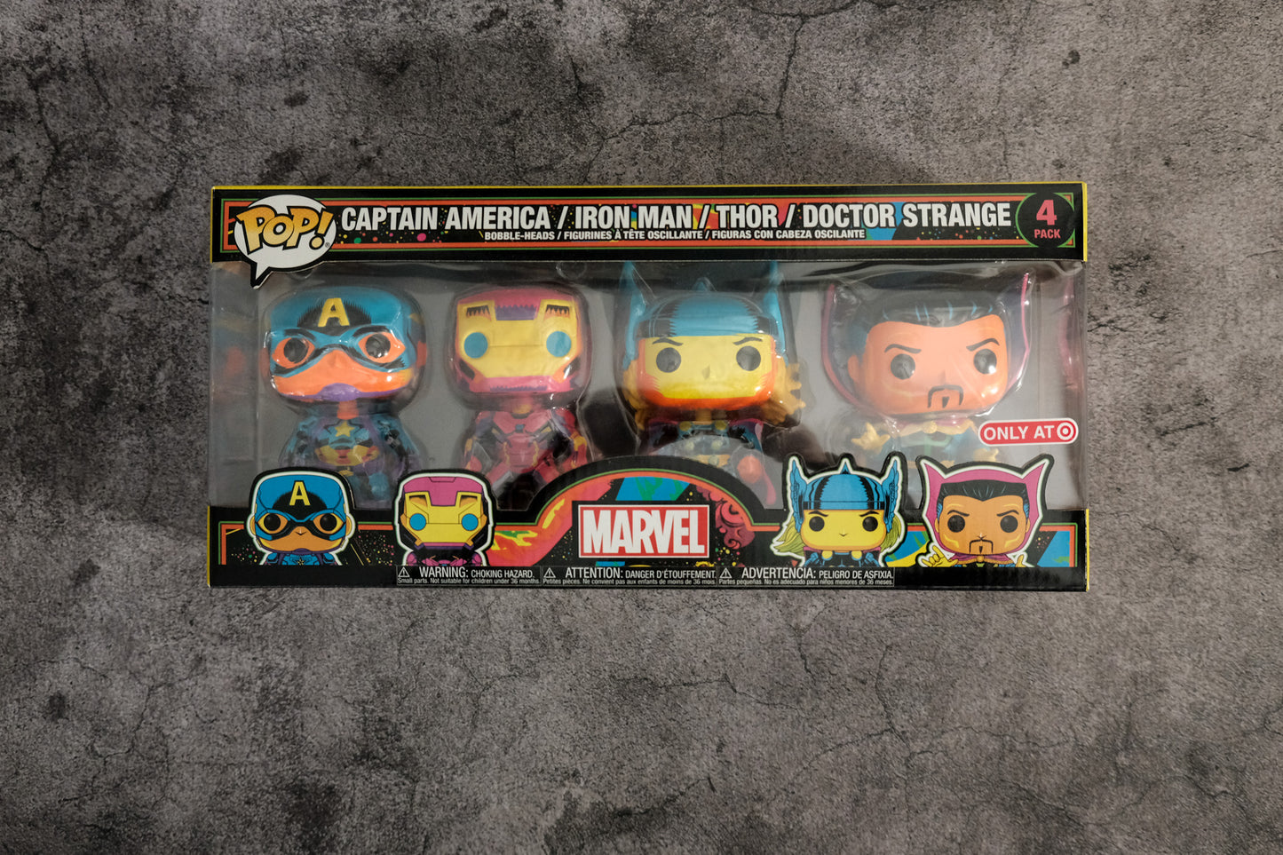 Funko Pop Blacklight Set of 4 Marvel Superheroes