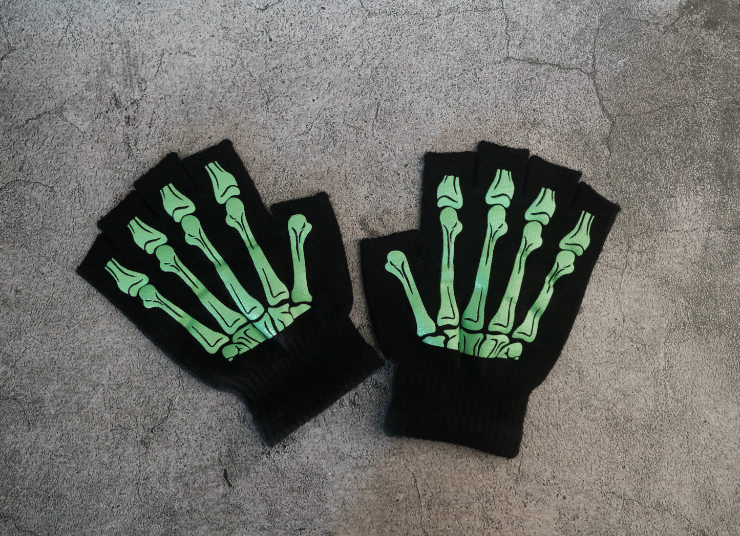 Green Skeleton Fingerless Gloves