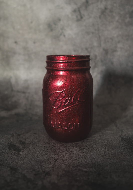 Hand Dipped Distressed Mason Jar Centerpiece Red