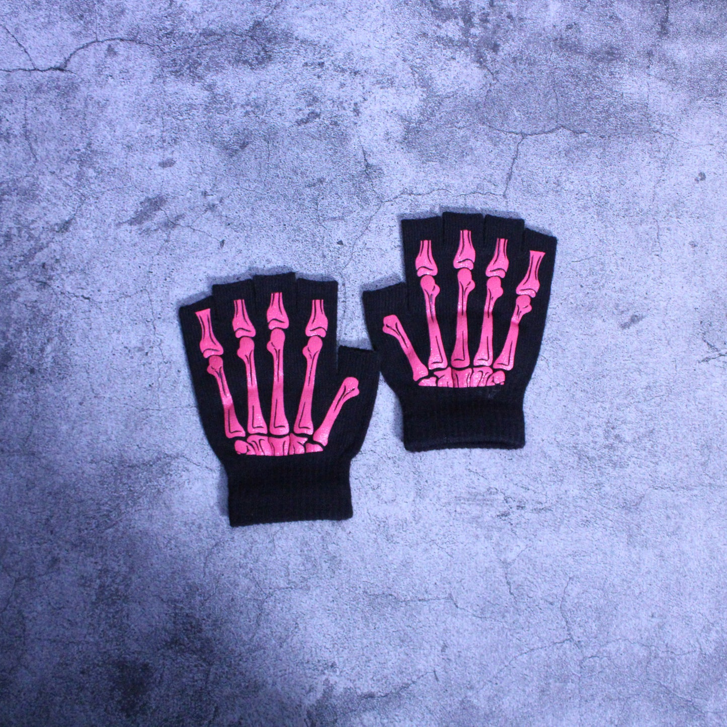 Pink Skeleton Fingerless Gloves