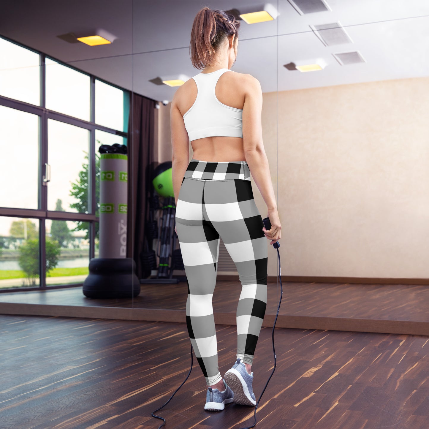 Black and White Buffalo Check Yoga Leggings