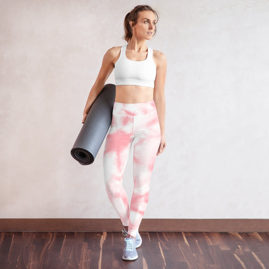 Pink and White Tie-Die Yoga Leggings