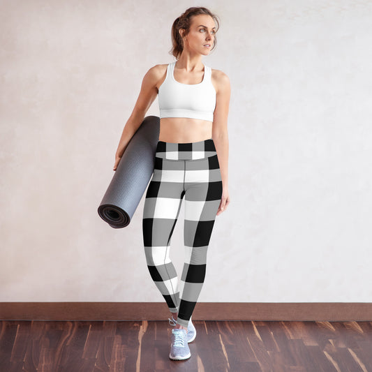 Black and White Buffalo Check Yoga Leggings