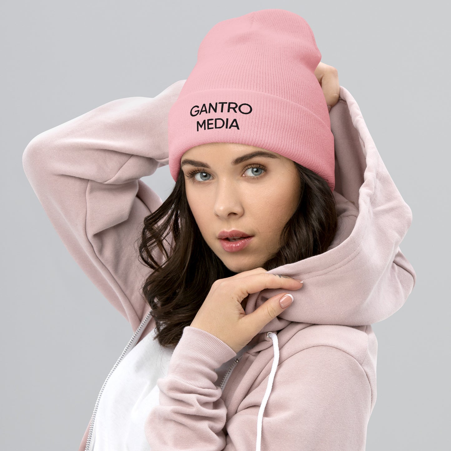 Gantro Media Pink and Black Cuffed Beanie