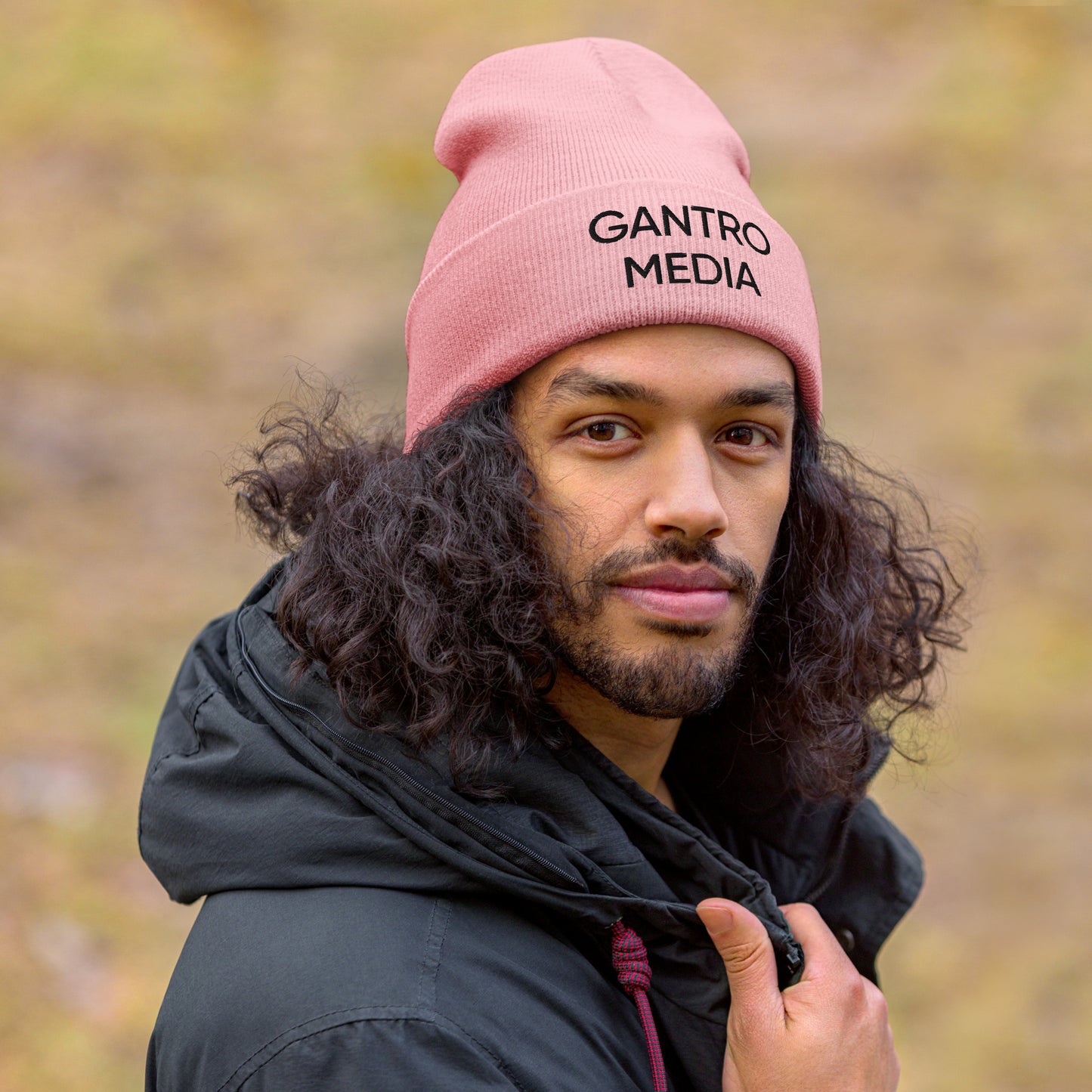 Gantro Media Pink and Black Cuffed Beanie