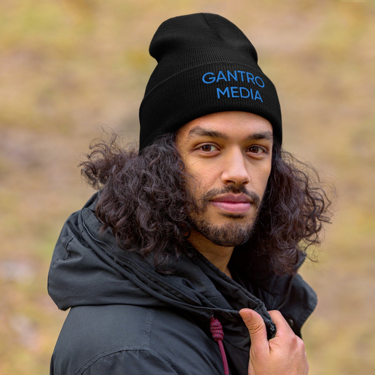 Gantro Media Black and Blue Cuffed Beanie