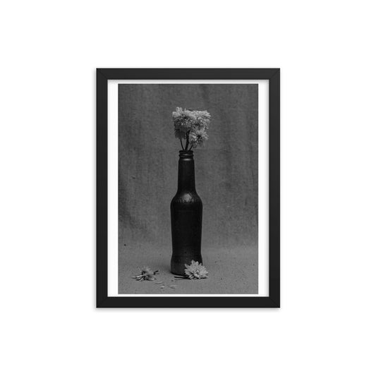 Floral Bottle Black and White Fine Art Framed Poster Print