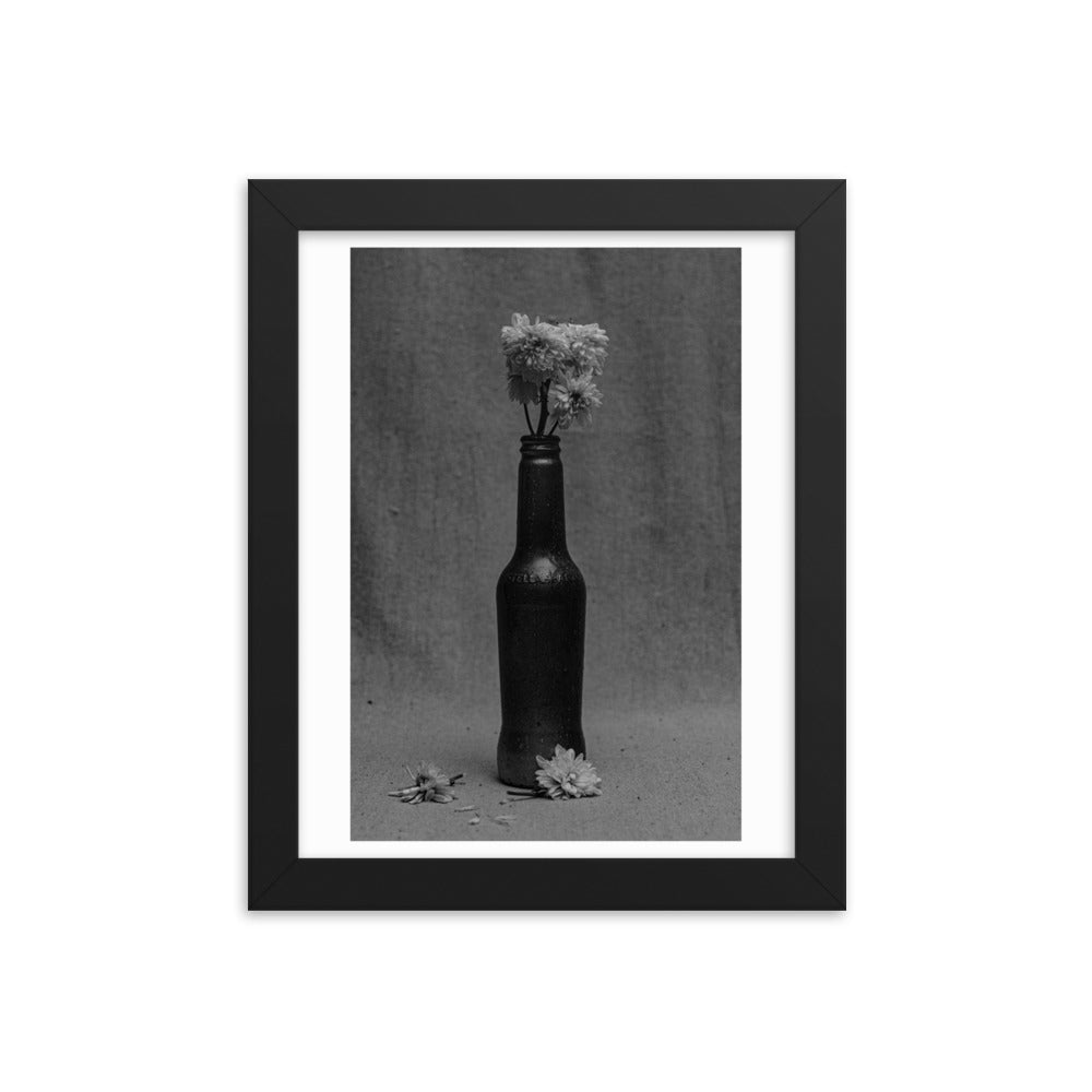 Floral Bottle Black and White Fine Art Framed Poster Print