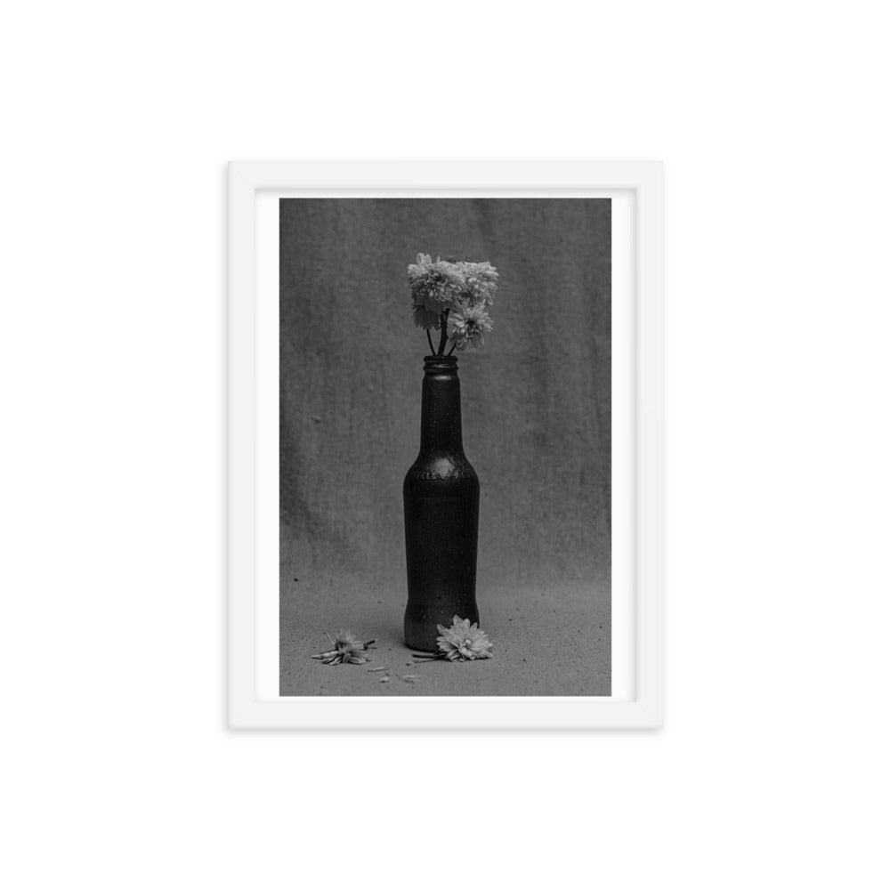 Floral Bottle Black and White Fine Art Framed Poster Print