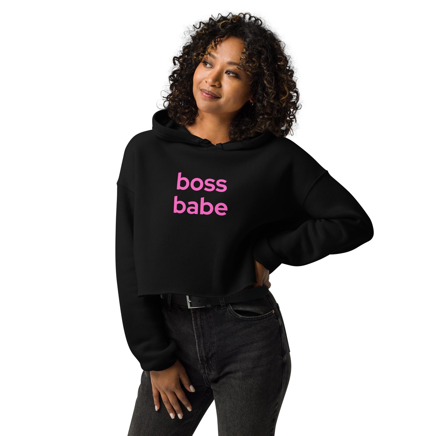 Boss Babe Pink over Black Crop Hoodie