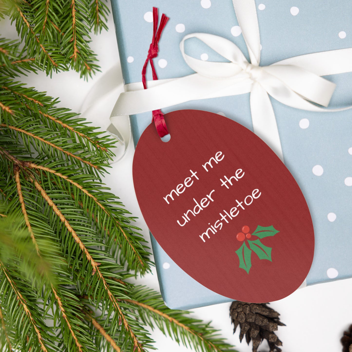 Meet Me Under the Mistletoe Wooden Christmas Ornament